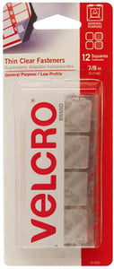 SB VELCRO&#174, Brand CLEAR 7/8 SQUARES 12CT