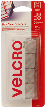 SB VELCRO®, Brand CLEAR 7/8 SQUARES 12CT