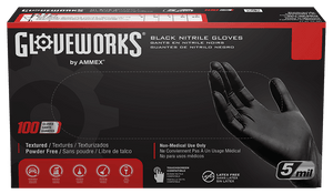 Ammex GlovePlus Black Nitrile Industrial Powder-Free 5 Mil Disposable Gloves (100 Pack)