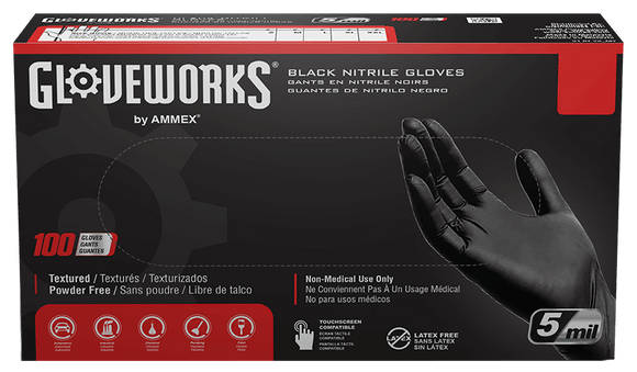 Ammex GlovePlus Black Nitrile Industrial Powder-Free 5 Mil Disposable Gloves (100 Pack)