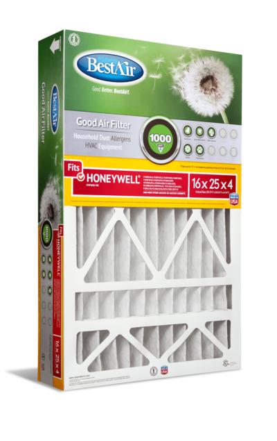 BestAir® 16 x 25 x 4, Air Cleaning Furnace Filter, MERV 8, Removes Allergens & Contaminants, For Honeywell Models