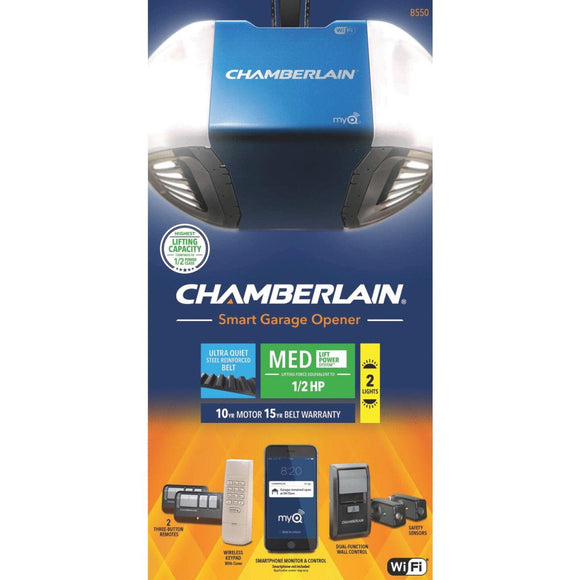 Chamberlain B-550 Smartphone-Controlled Ultra Quiet & Strong Belt Drive Garage Door Opener with MED Lifting Power