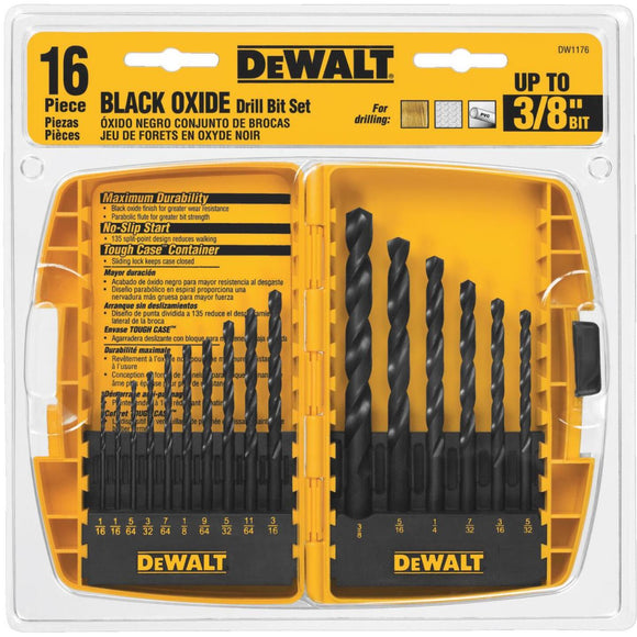 DeWalt 16-Piece Black Oxide Drill Bit Set, 1/16 In. thru 3/8 In.