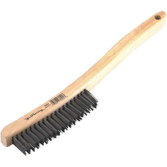 Forney 13-3/4 In. Curved Wood Handle Wire Brush with Carbon Steel Bristles