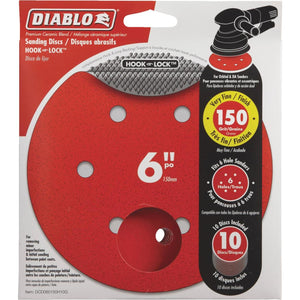 Diablo 6 In. 150-Grit 6-Hole Pattern Vented Sanding Disc with Hook and Lock Backing (10-Pack)