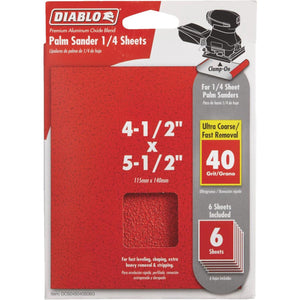 Diablo Clamp-On 40 Grit 4-1/2 In. x 5-1/2 In. 1/4 Power Sanding Sheet Sandpaper (6-Pack)