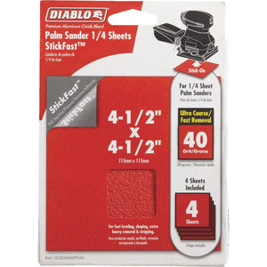 Diablo StickFast 40 Grit 4-1/2 In. x 4-1/2 In. 1/4 Sheet Palm Sander Power Sanding Sheet (4-Pack)