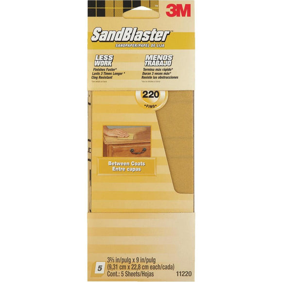 3M SandBlaster No Slip Grip Backing 3-2/3 In. x 9 In. 220 Grit Fine Sandpaper (5-Pack)