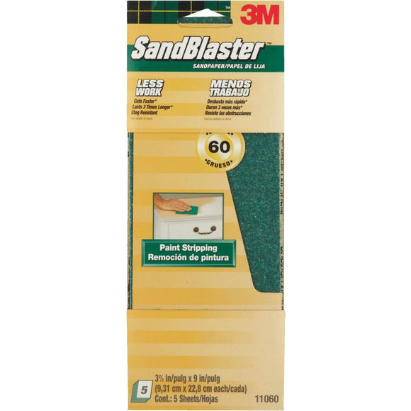 3M SandBlaster No Slip Grip Backing 3-2/3 In. x 9 In. 60 Grit Coarse Sandpaper (5-Pack)