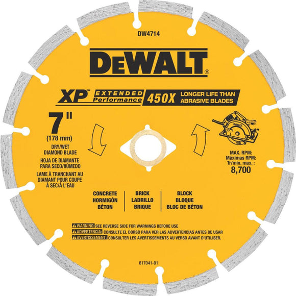 DeWalt Extended Performance 7 In. Segmented Rim Dry/Wet Cut Diamond Blade