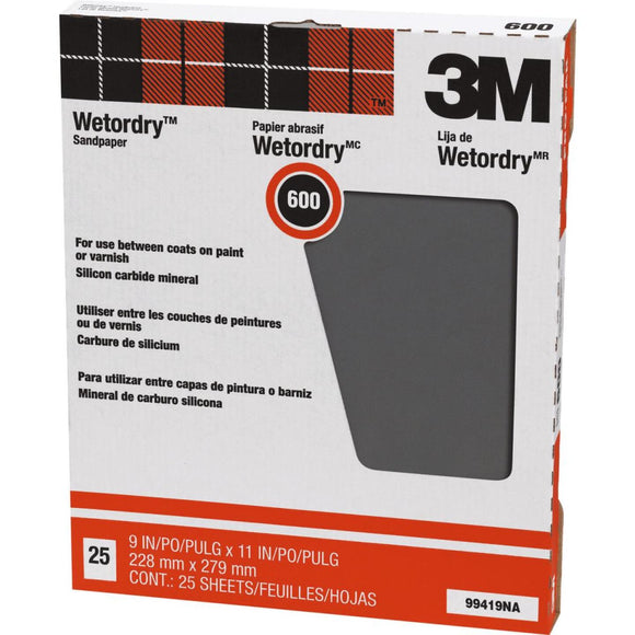 3M Wetordry Pro-Pak 9 In. x 11 In. 600 Grit Super Fine Sandpaper (25-Pack)