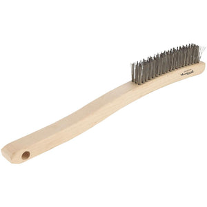 Forney 13-3/4 In. Curved Wood Handle Wire Brush with Stainless Steel Bristles