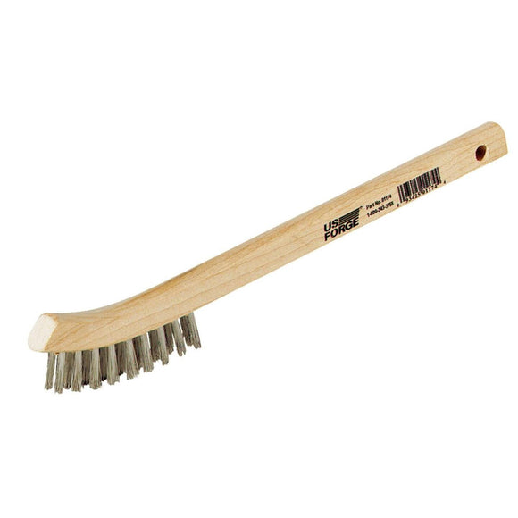 Forney 7-3/4 In. Curved Wood Handle Wire Brush with Stainless Steel Bristles