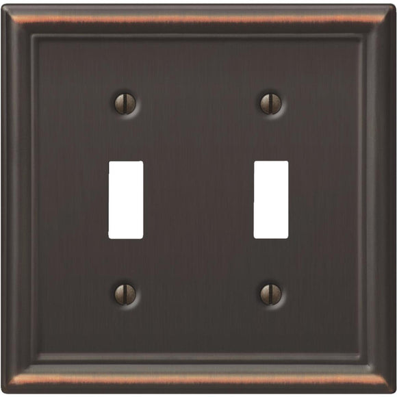 Amerelle Chelsea 2-Gang Stamped Steel Toggle Switch Wall Plate, Aged Bronze