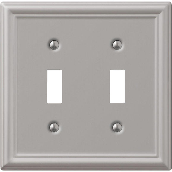 Amerelle Chelsea 2-Gang Stamped Steel Toggle Switch Wall Plate, Brushed Nickel