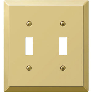 Amerelle 2-Gang Stamped Steel Toggle Switch Wall Plate, Polished Brass