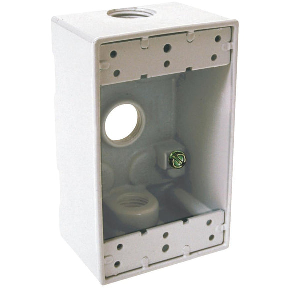 Bell Single Gang 1/2 In. 3-Outlet White Aluminum Weatherproof Outdoor Outlet Box, Carded