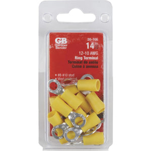 Gardner Bender 12 to 10 AWG #8 to #10 Stud Size Yellow Vinyl-Insulated Barrel Ring Terminal (14-Pack)