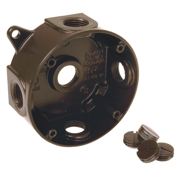 Bell 4 In. 5-Outlet 1/2 In. Bronze Weatherproof Outdoor Round Box, Shrink Wrapped