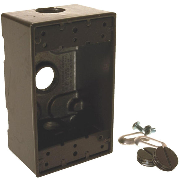 Bell Single-Gang 1/2 In. 3-Outlet Bronze Aluminum Weatherproof Outdoor Outlet Box, Shrink Wrapped