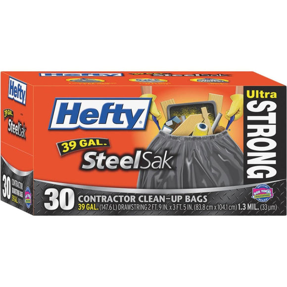 Hefty Steel Sak 39 Gal. Heavy Duty Black Trash Bag (30-Count)