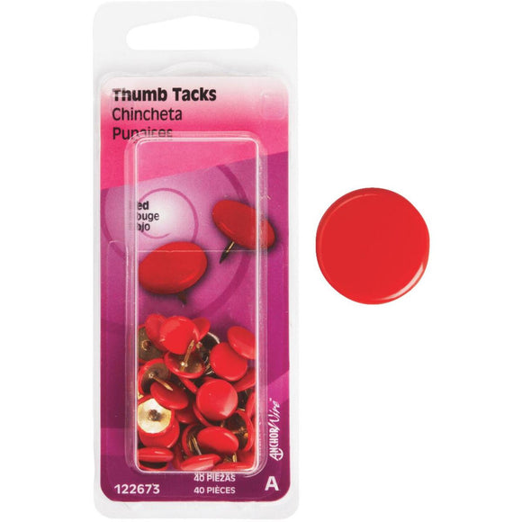 Hillman Anchor Wire Red 23/64 In. x 15/64 In. Thumb Tack (40 Ct.)