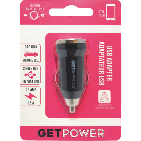 GetPower 1.5A Black USB to DC Car Adapter