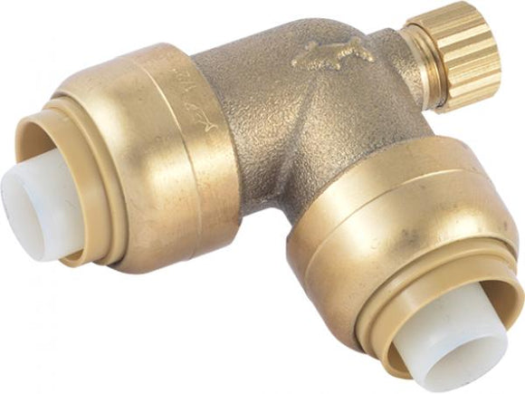 Sharkbite Brass Push 90° Elbow with Drain / Vent 1/2 in. x 1/2 in. x 1/8 in. NPSM